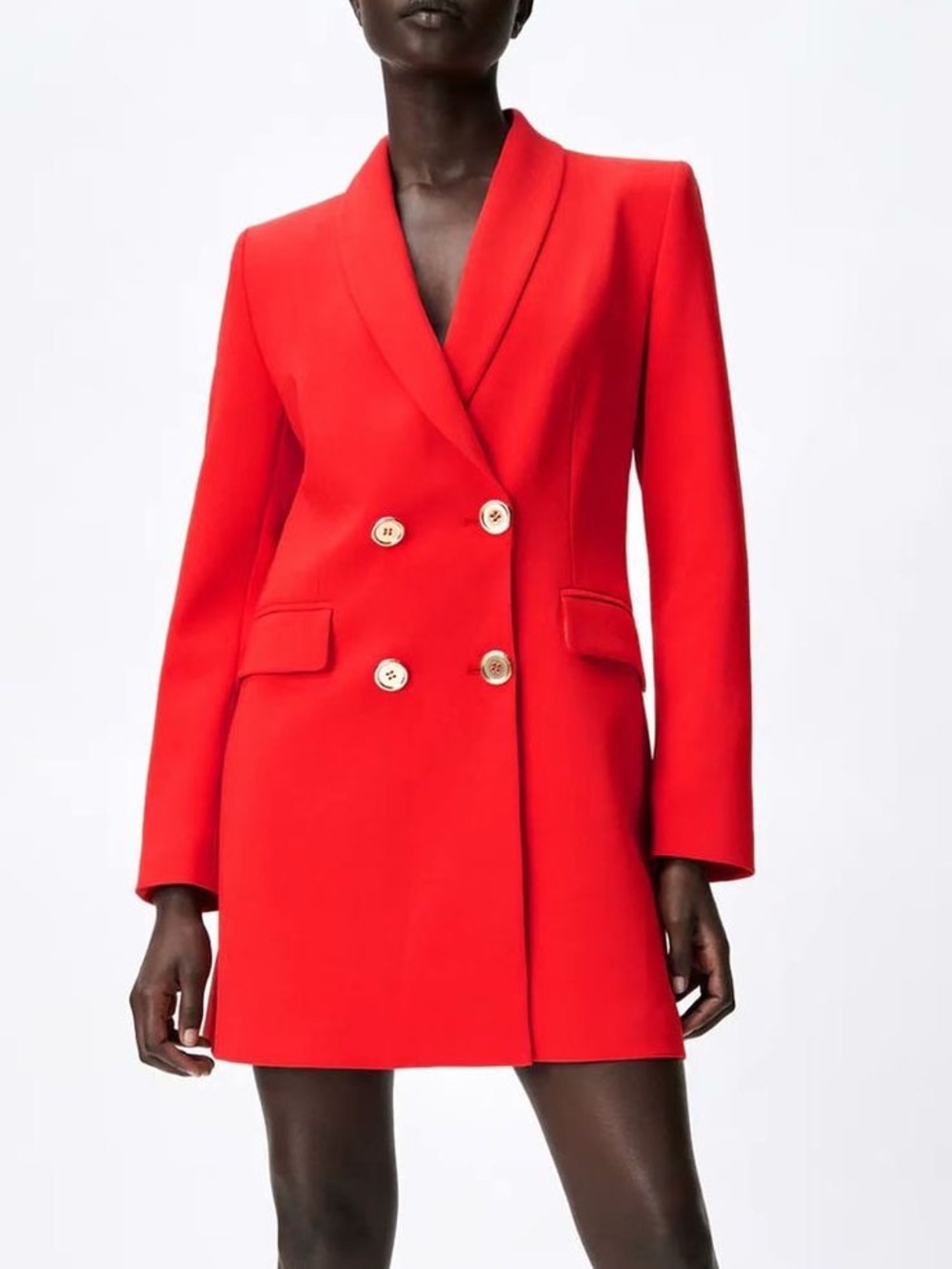 Zara Red Double-Breasted Blazer Dress with Gold Buttons